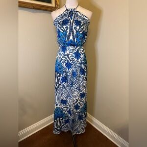 Madison Marcus Blue and White Silk Maxi Dress